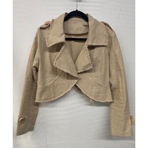 Women's Cropped Linen Jacket Large Boho Raw Edge Lightweight Vacation